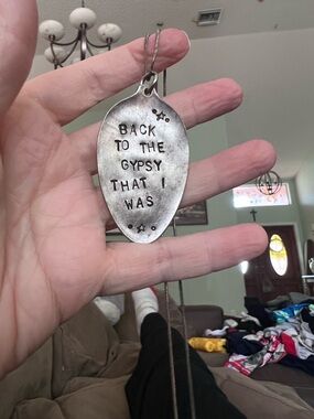 Stamped Silver-Tone Sentiment Pendant Necklace - "Back to the Gypsy"